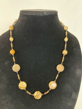 Picture Jasper Artisan Made Beaded Necklace, Stone Beauty, 22” Length,